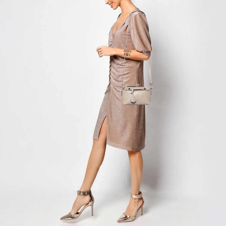 Pre Owned Fendi Grey Leather Mini By The Way Shoulder Bag