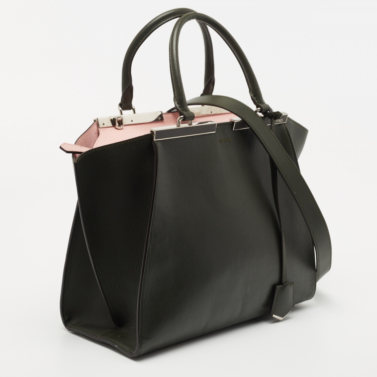 Pre Owned Fendi Dark Green Leather Medium 3Jours Tote