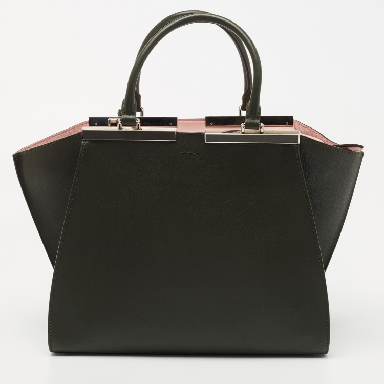 Pre Owned Fendi Dark Green Leather Medium 3Jours Tote