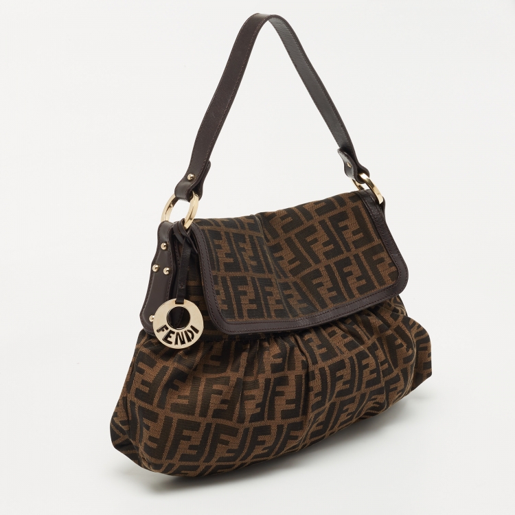 Pre Owned Fendi Tobacco Zucca Canvas and Leather Borsa Chef Shoulder Bag