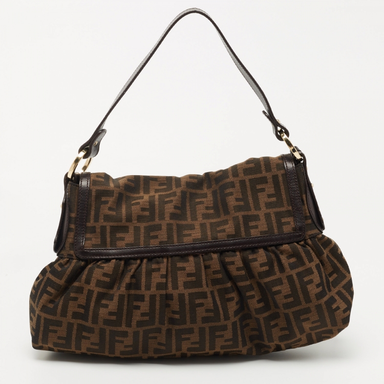Pre Owned Fendi Tobacco Zucca Canvas and Leather Borsa Chef Shoulder Bag