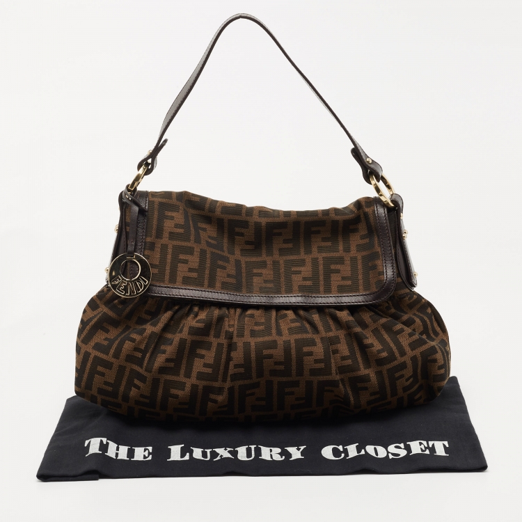 Pre Owned Fendi Tobacco Zucca Canvas and Leather Borsa Chef Shoulder Bag