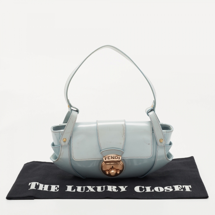 Pre Owned Fendi Light Blue Glossy Leather Compilation Hobo