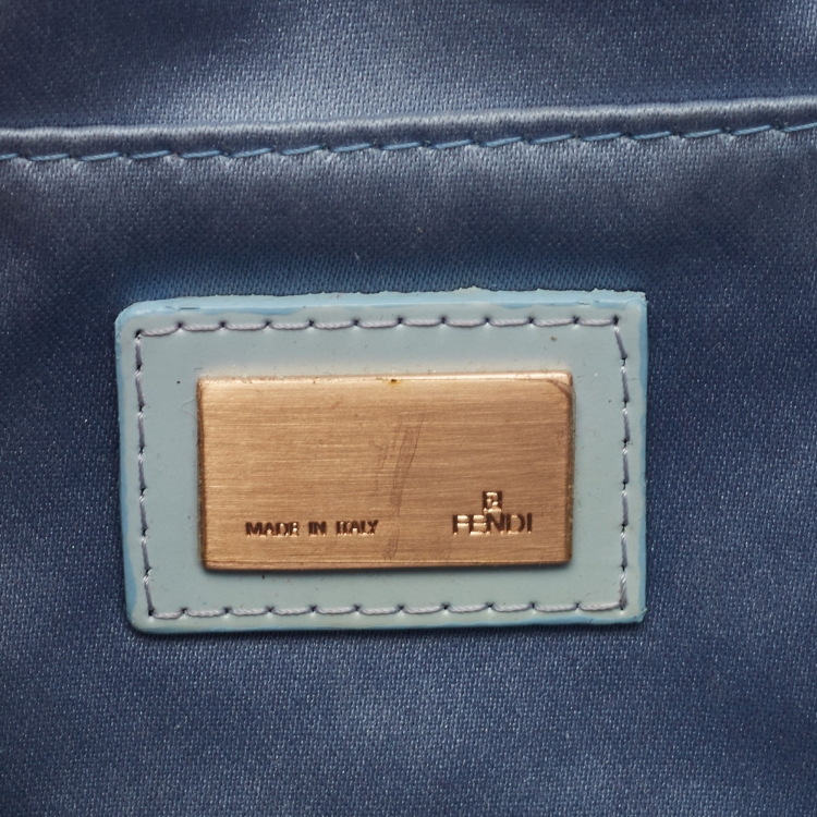 Pre Owned Fendi Light Blue Glossy Leather Compilation Hobo