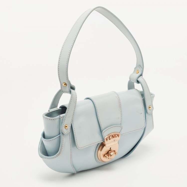 Pre Owned Fendi Light Blue Glossy Leather Compilation Hobo