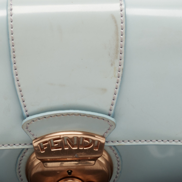 Pre Owned Fendi Light Blue Glossy Leather Compilation Hobo
