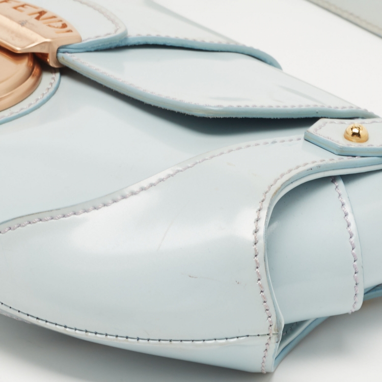 Pre Owned Fendi Light Blue Glossy Leather Compilation Hobo