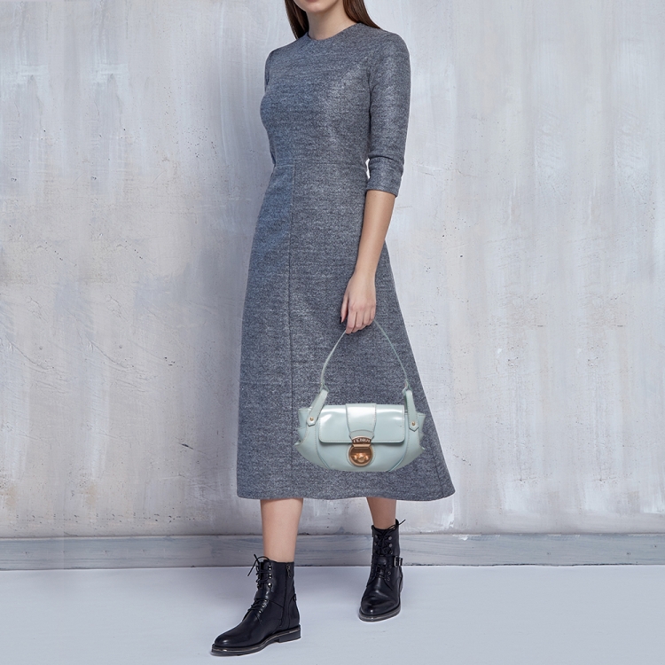 Pre Owned Fendi Light Blue Glossy Leather Compilation Hobo