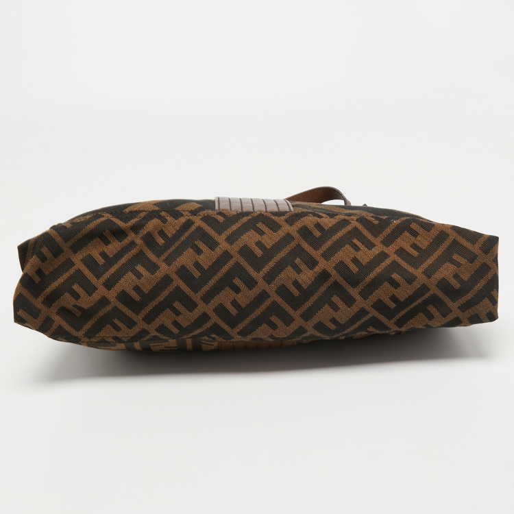 Pre Owned Fendi Tobacco Zucca Canvas and Leather Maxi Baguette Flap Shoulder Bag