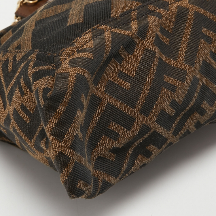 Pre Owned Fendi Tobacco Zucca Canvas and Leather Maxi Baguette Flap Shoulder Bag