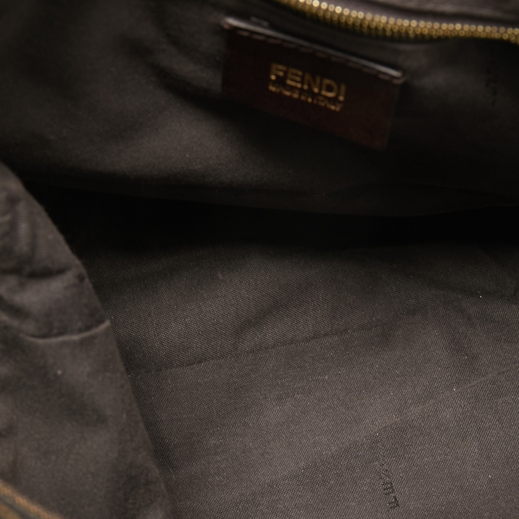 Pre Owned Fendi Tobacco Zucca Canvas and Leather Maxi Baguette Flap Shoulder Bag