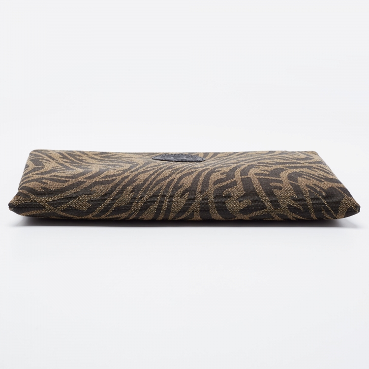 Pre Owned Fendi Tobacco Zucca Canvas Zip Pouch