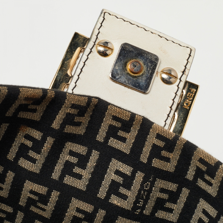Pre Owned Fendi Dark Blue/White Zucchino Canvas Mini Mama Baguette Bag