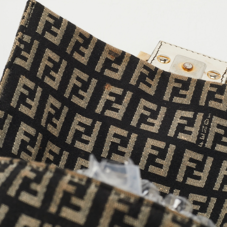 Pre Owned Fendi Dark Blue/White Zucchino Canvas Mini Mama Baguette Bag