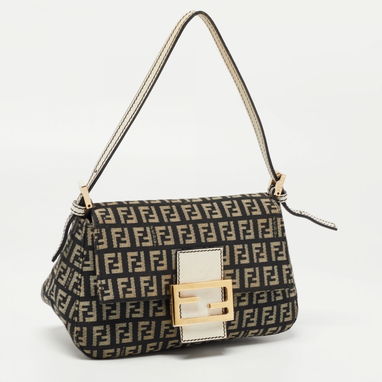 Pre Owned Fendi Dark Blue/White Zucchino Canvas Mini Mama Baguette Bag