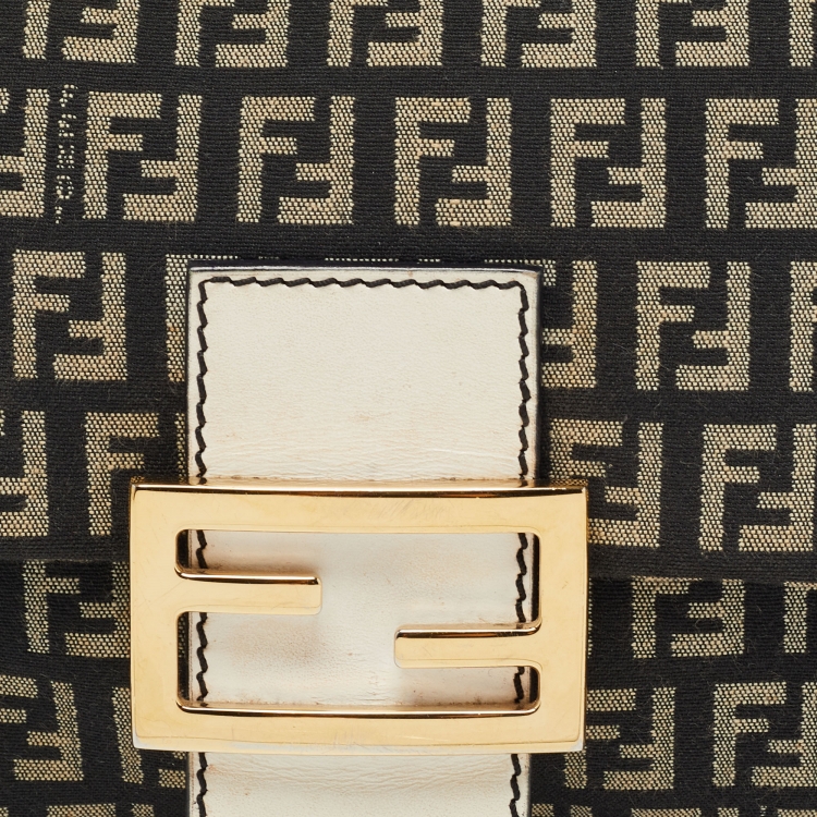 Pre Owned Fendi Dark Blue/White Zucchino Canvas Mini Mama Baguette Bag