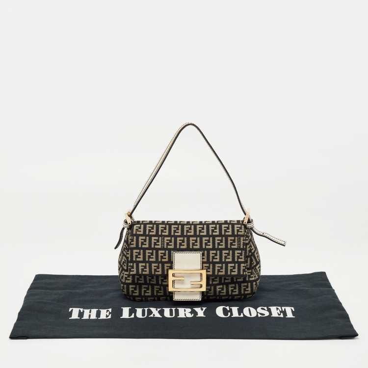 Pre Owned Fendi Dark Blue/White Zucchino Canvas Mini Mama Baguette Bag