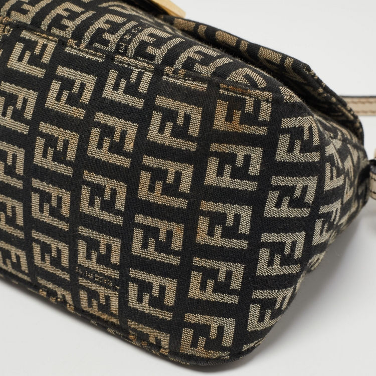 Pre Owned Fendi Dark Blue/White Zucchino Canvas Mini Mama Baguette Bag
