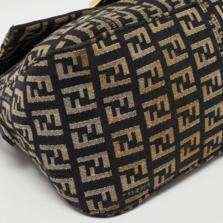 Pre Owned Fendi Dark Blue/White Zucchino Canvas Mini Mama Baguette Bag
