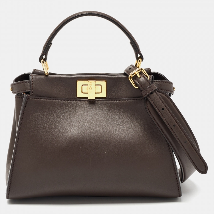 Fendi Dark Brown Leather Mini Iconic Peekaboo Top Handle Bag Fendi ...