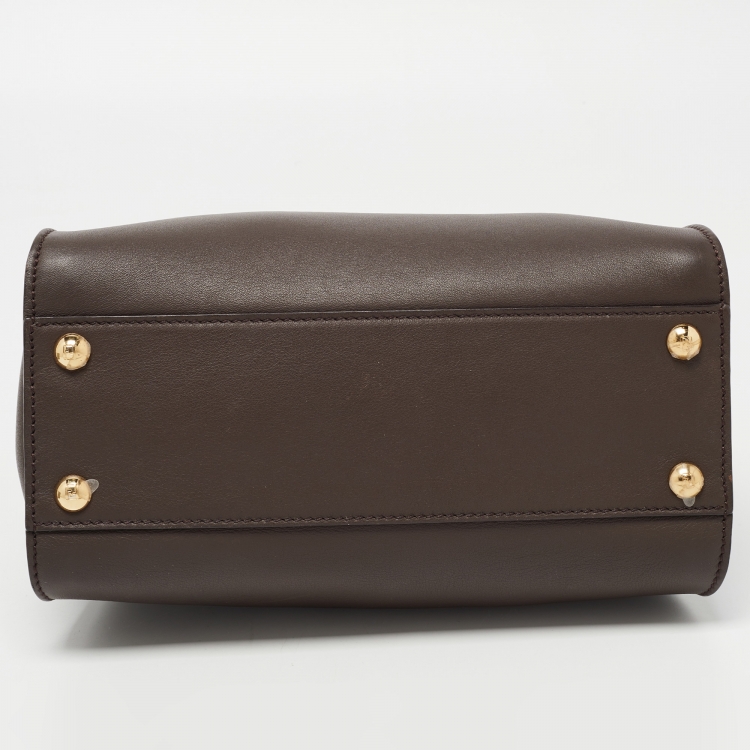 Pre Owned Fendi Dark Brown Leather Mini Iconic Peekaboo Top Handle Bag