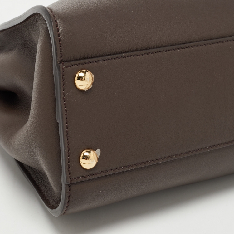 Pre Owned Fendi Dark Brown Leather Mini Iconic Peekaboo Top Handle Bag