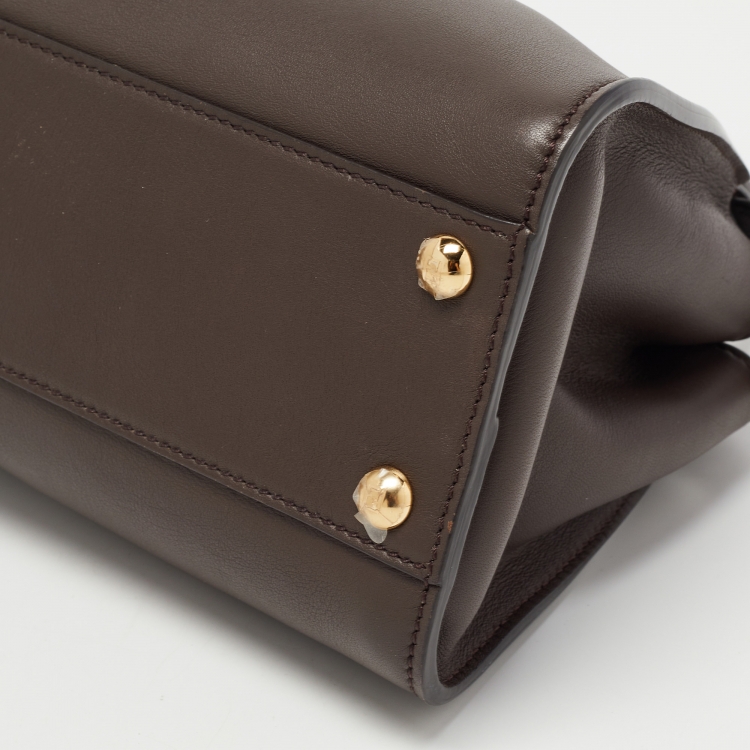 Pre Owned Fendi Dark Brown Leather Mini Iconic Peekaboo Top Handle Bag
