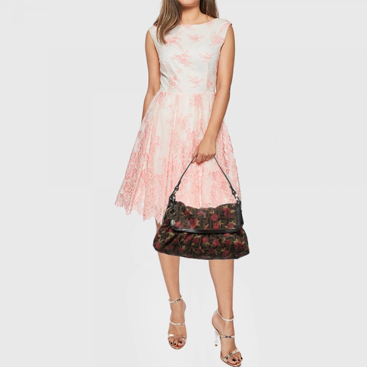 مملوكة مسبقًا Fendi Brown Zucca Floral Print Canvas and Leather Chef Shoulder Bag