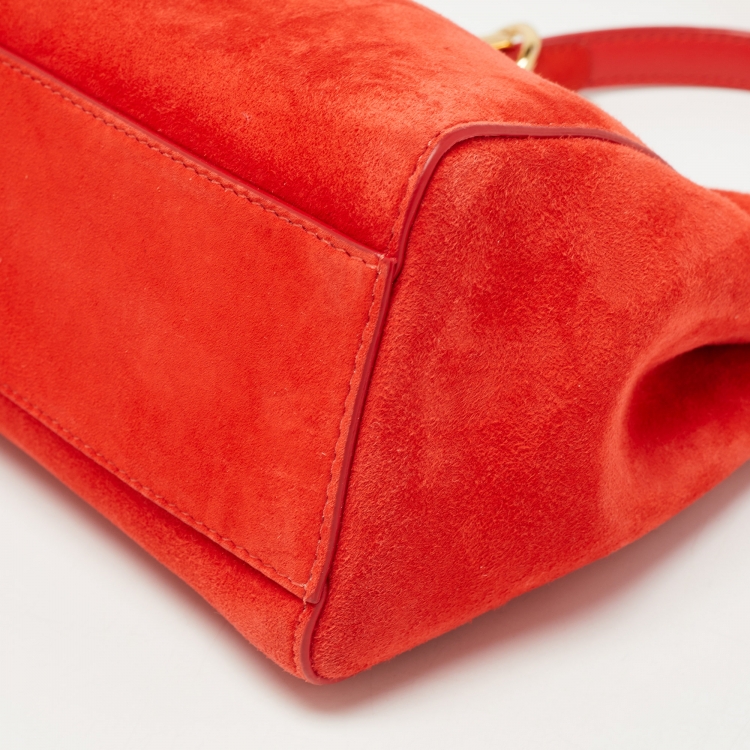 Pre Owned Fendi Orange Suede XS Peekaboo Top Handle Bag