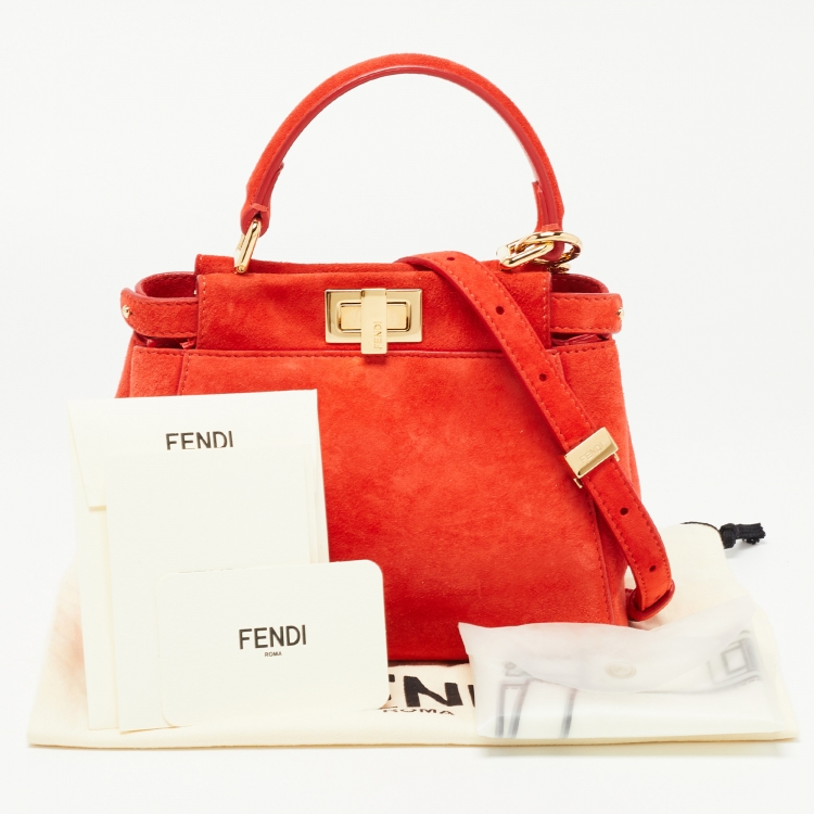 Pre Owned Fendi Orange Suede XS Peekaboo Top Handle Bag