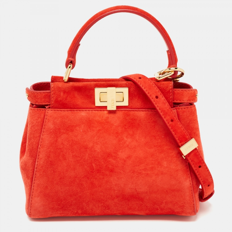 Pre Owned Fendi Orange Suede XS Peekaboo Top Handle Bag