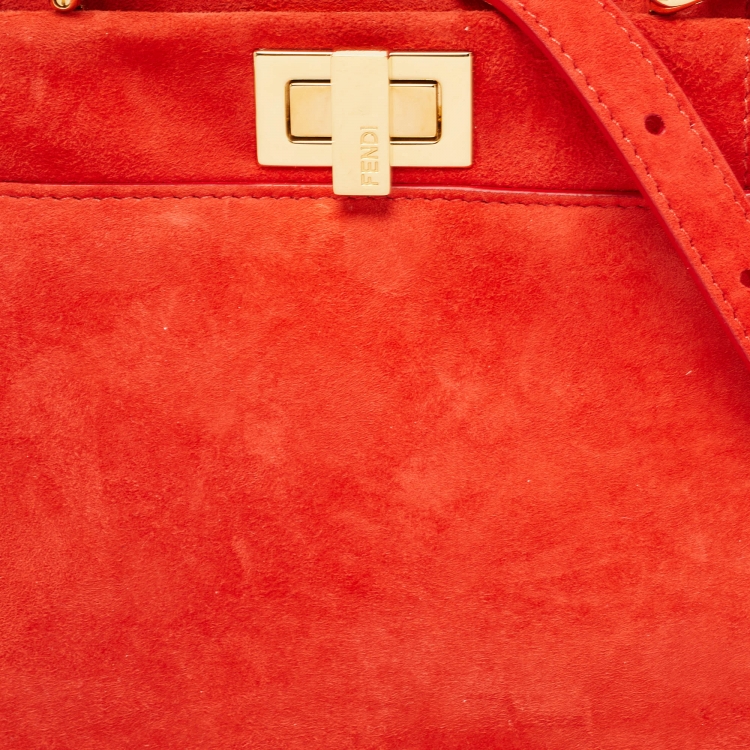 Pre Owned Fendi Orange Suede XS Peekaboo Top Handle Bag