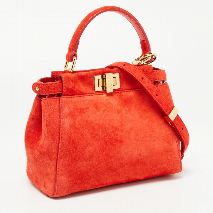 Pre Owned Fendi Orange Suede XS Peekaboo Top Handle Bag