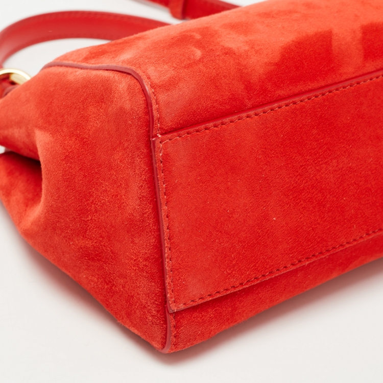 Pre Owned Fendi Orange Suede XS Peekaboo Top Handle Bag