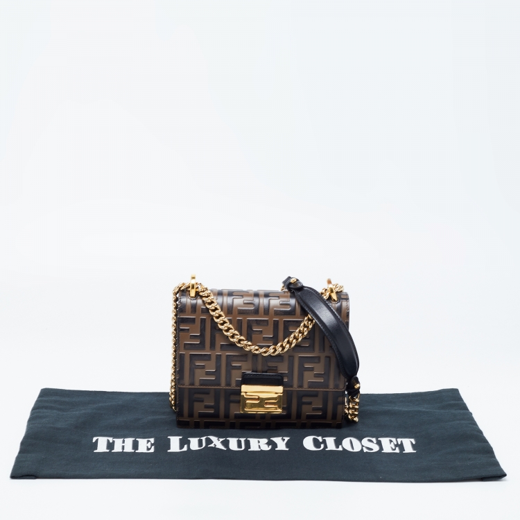 Pre Owned Fendi Black/Brown Zucca Leather Small Kan U Shoulder Bag