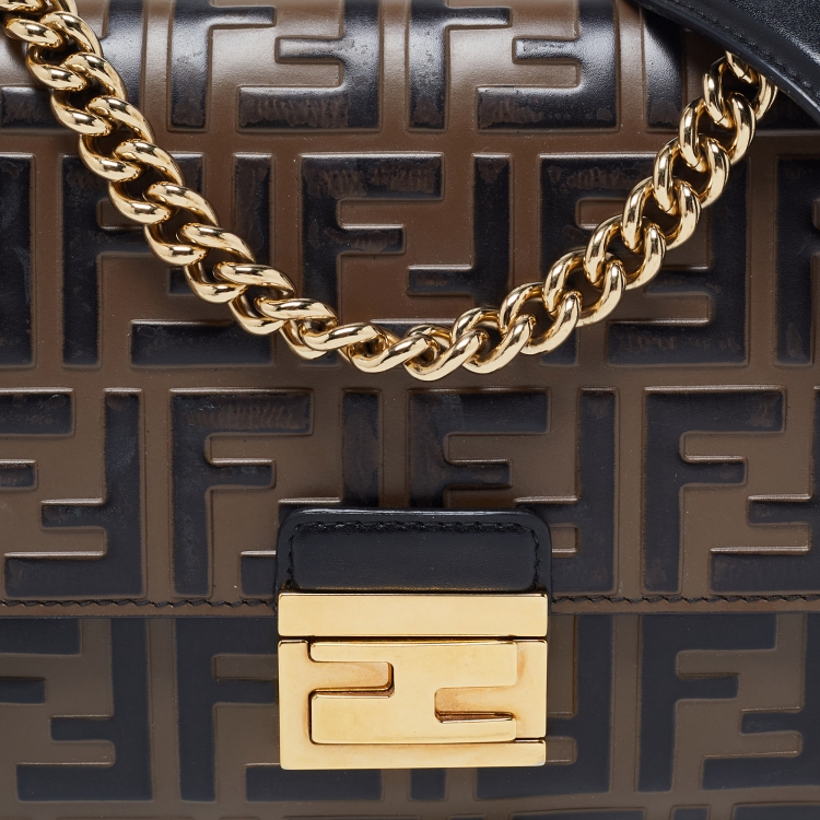 Pre Owned Fendi Black/Brown Zucca Leather Small Kan U Shoulder Bag