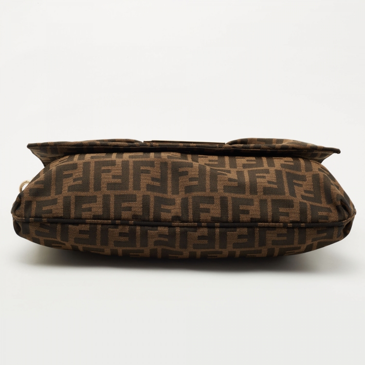 Pre Owned Fendi Tobacco Zucca Canvas and Patent Leather Mia Flap Shoulder Bag