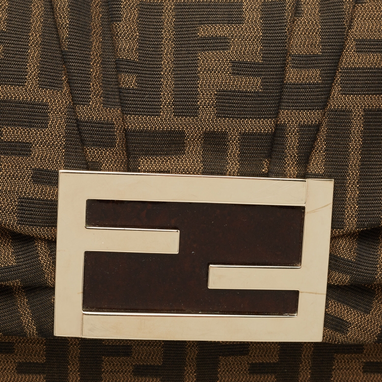 Pre Owned Fendi Tobacco Zucca Canvas and Patent Leather Mia Flap Shoulder Bag
