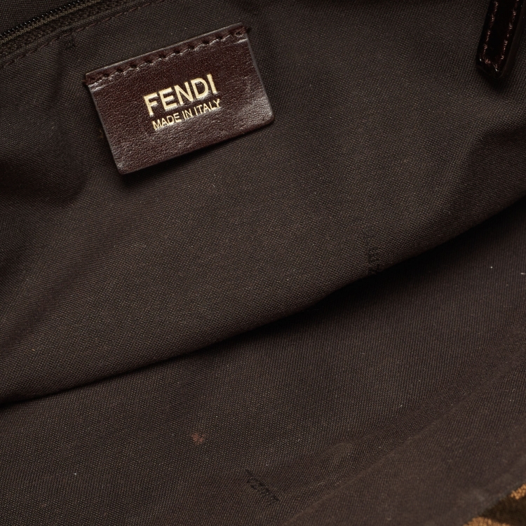 Pre Owned Fendi Tobacco Zucca Canvas and Patent Leather Mia Flap Shoulder Bag