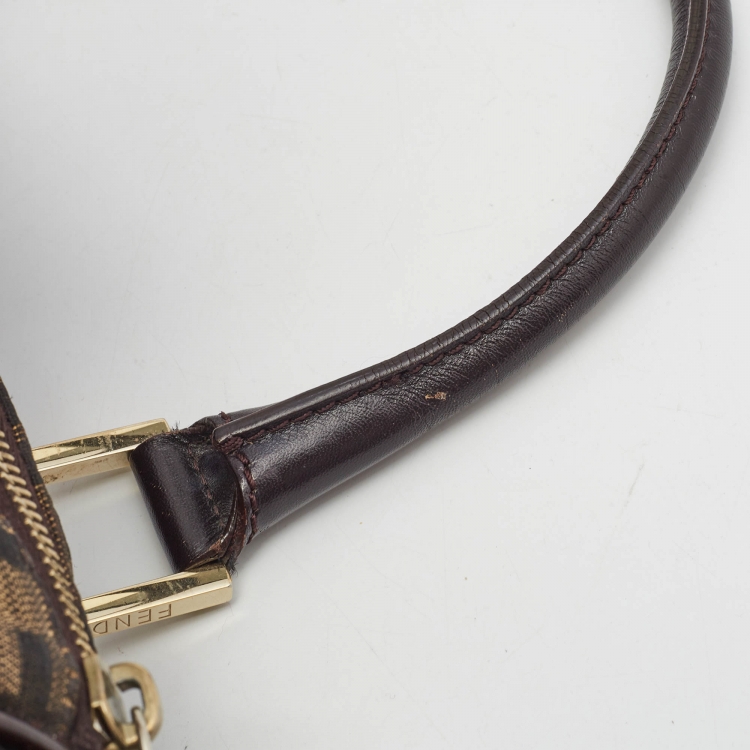 مملوكة مسبقًا Fendi Dark Brown/Tobacco Zucca Canvas Medium Boston Bag