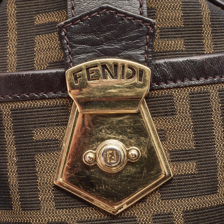 مملوكة مسبقًا Fendi Dark Brown/Tobacco Zucca Canvas Medium Boston Bag