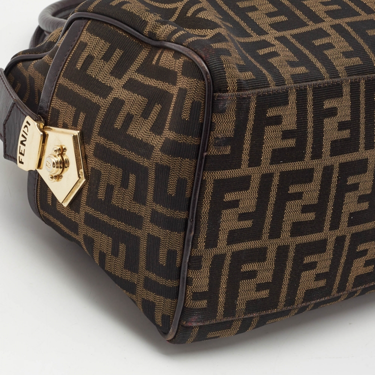 مملوكة مسبقًا Fendi Dark Brown/Tobacco Zucca Canvas Medium Boston Bag