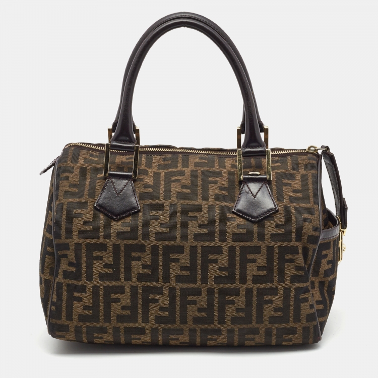 مملوكة مسبقًا Fendi Dark Brown/Tobacco Zucca Canvas Medium Boston Bag