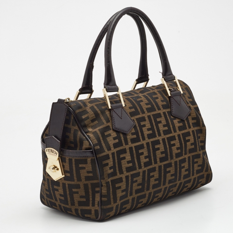 مملوكة مسبقًا Fendi Dark Brown/Tobacco Zucca Canvas Medium Boston Bag