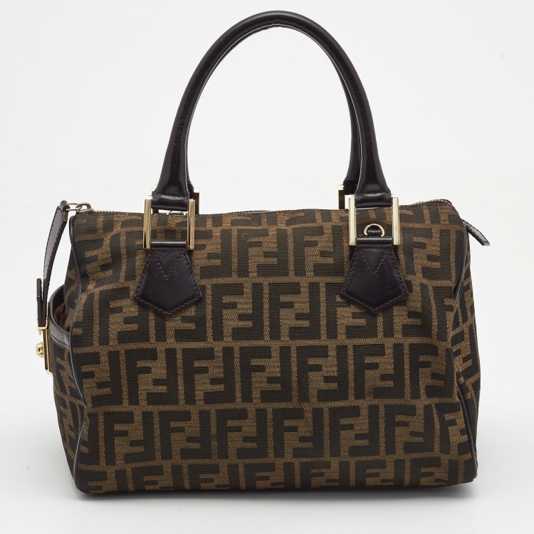 مملوكة مسبقًا Fendi Dark Brown/Tobacco Zucca Canvas Medium Boston Bag