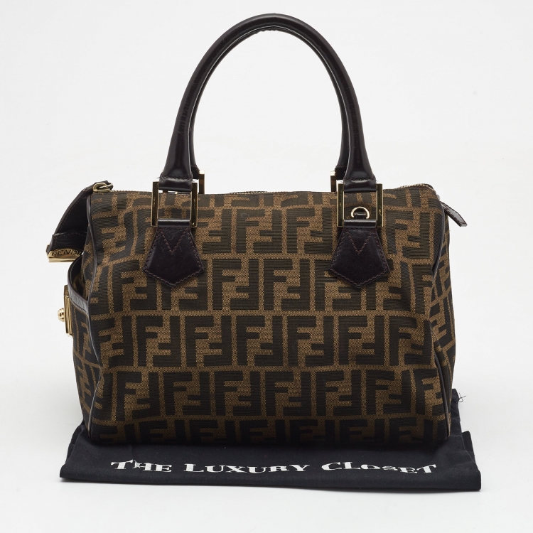 مملوكة مسبقًا Fendi Dark Brown/Tobacco Zucca Canvas Medium Boston Bag