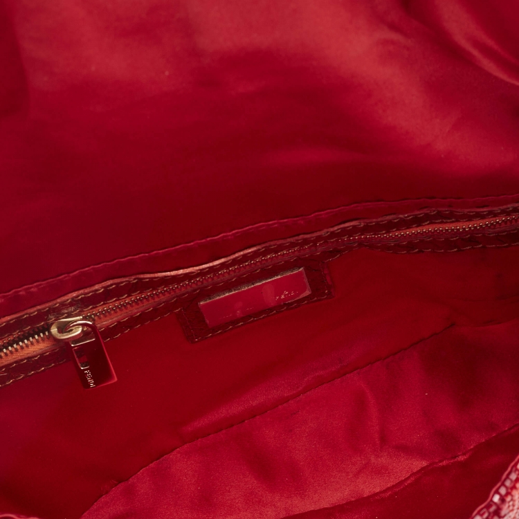 Pre Owned Fendi Red/Orange Beads and Snakeskin Baguette Bag