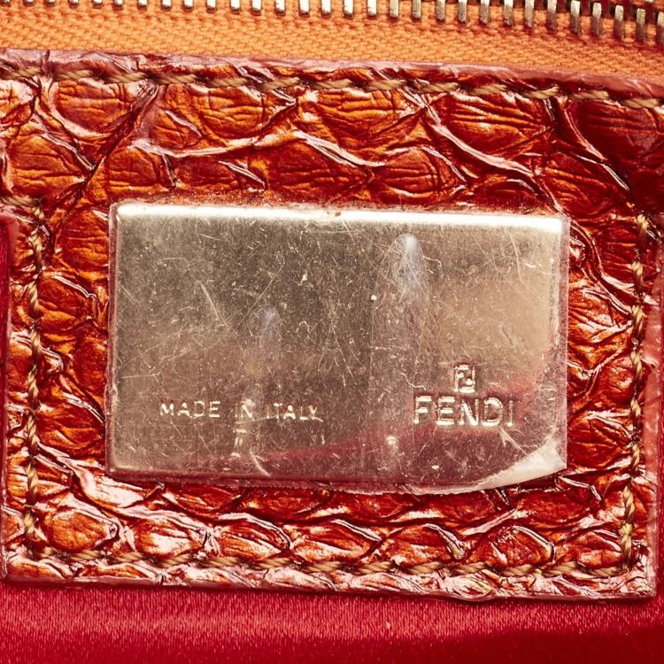 Pre Owned Fendi Red/Orange Beads and Snakeskin Baguette Bag