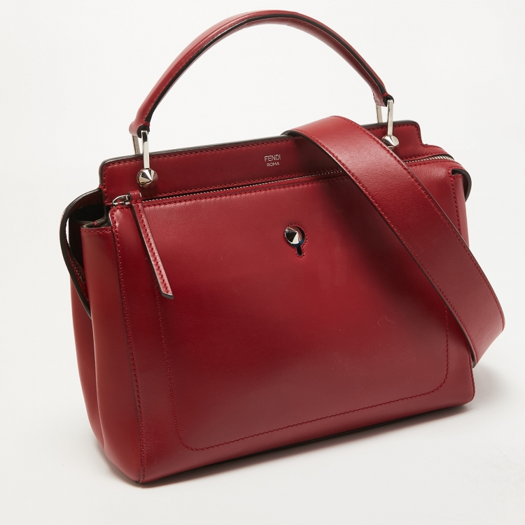 Pre Owned Fendi Red Leather Dotcom Top Handle Bag