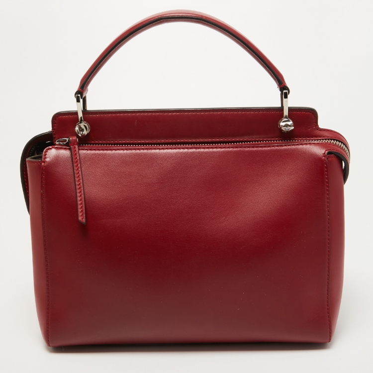 Pre Owned Fendi Red Leather Dotcom Top Handle Bag
